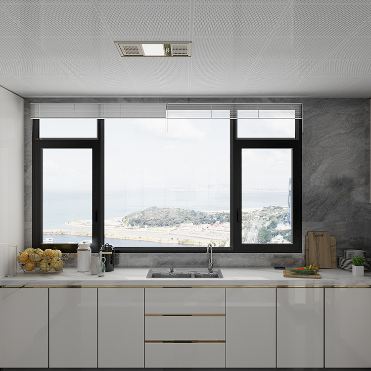 Sistema de apertura doble hacia adentro de corte de puente Ventana, corte de puente Ventana francesa, corte de puente Ventana de pantalla de aluminio